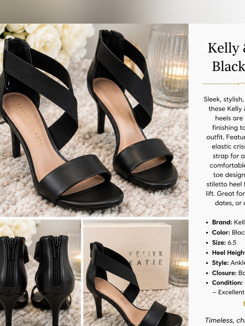 Kelly & Katie Black Crisscross Strappy Stiletto Sandals